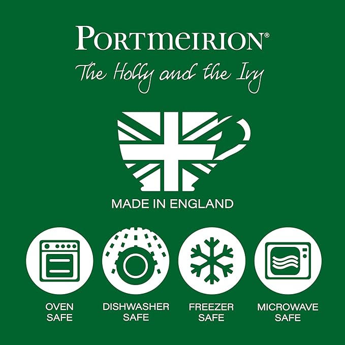 Portmeirion Holly and Ivy 7.25" Bread & Butter Plate (Set of 4) - Earthenware Side Plates, Holly Design - Festive Christmas Tableware - Microwave, Oven, Freezer, Dishwasher Safe - Holiday Dishware