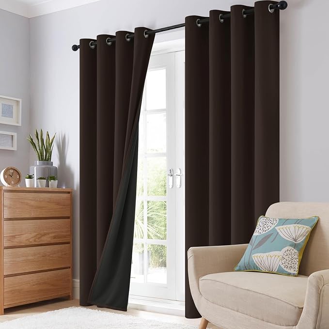 SimpleHome Chocolate Brown 100% Blackout Curtains Room Dark Living Room 63L | - Image 8