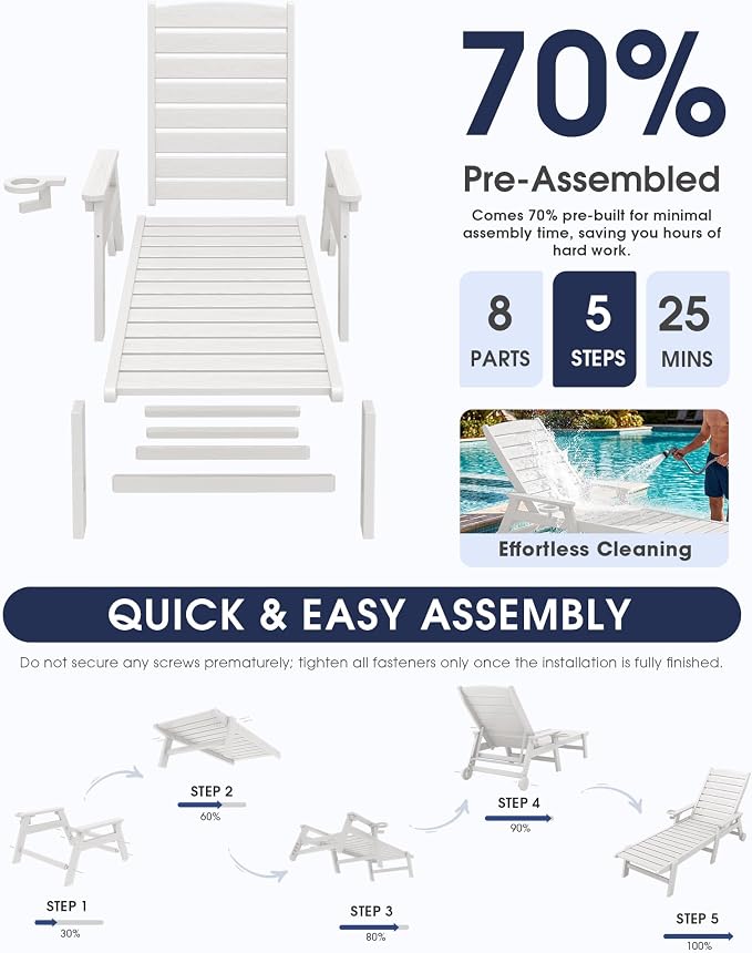 KINGYES HDPE Lounge Chair Outdoor, Patio Chaise Lounge Recliner - Image 9