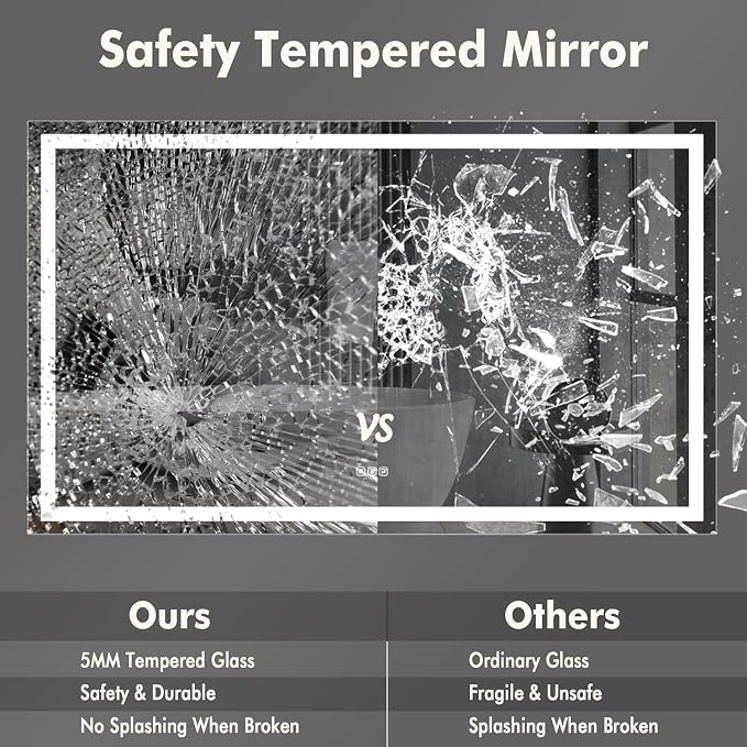 60 x 36 Inch Smart LED Bathroom Mirror,Dimmable Front + Backlit Illumination - Image 9