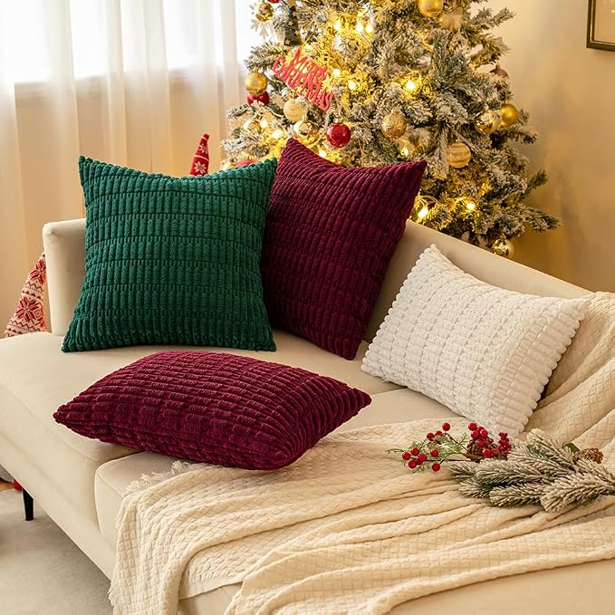 MIULEE Corduroy Decorative Throw Pillow Covers 16x16 Pure White Pack of 2 | - Image 12