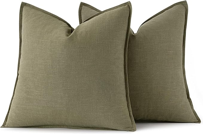 MIULEE Decorative Linen Euro Sham Pillow Covers 22x22 Inch Light Olive Green - Image 6
