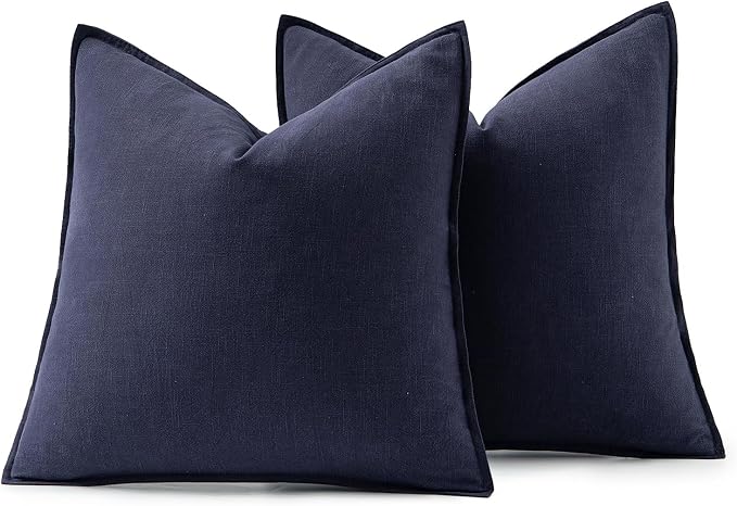 MIULEE Decorative Linen Euro Sham Pillow Covers 24x24 Navy | Boho Farmhouse - Image 6