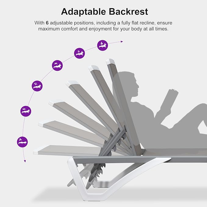 PURPLE LEAF Patio Chaise Lounge Chair Outside Aluminum Plastic Stackable - Image 9