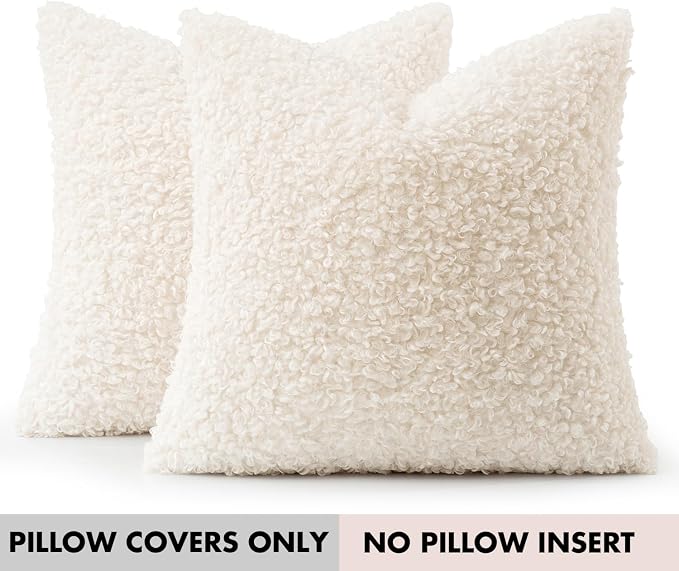 Faux Fur Throw Pillow Covers 18x18 Inch Set of 2 Boucle Neutral Decorative - Image 7