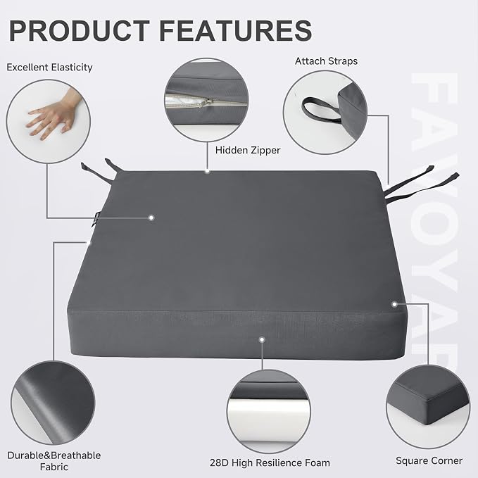 Favoyard Patio Chair Cushions 18 x 18 x 3 Inch Waterproof Outdoor Seat Cushions - Image 6