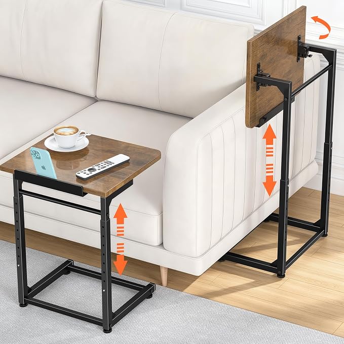 Tv Tray Table Set of 2, 8-Level Adjustable Height Couch Side Table,90° Tilt - Image 8