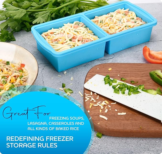 Silicone Freezer Trays with Lid,2-cup Soup Freezer Container large Ice Cube Molds with Reinforced Steel Ring Top for freezing Soup Sauce Broth Leftovers oven Dishwasher -Safe (yellow)