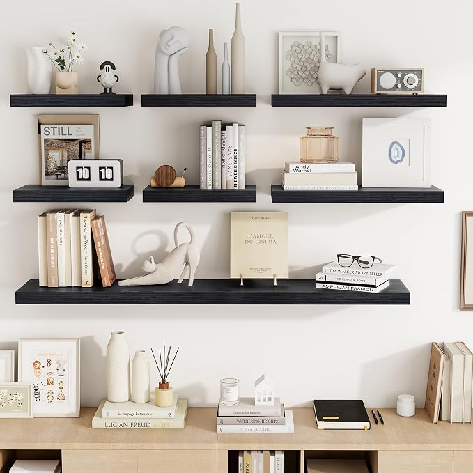 Acovy 72 Inch Floating Shelves, 3D Textured Wood Grain, Wooden Shelves - Image 8