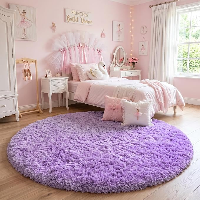 Amdrebio Purple Shaggy Small Round Circle Area Rug 3Ft - Image 7