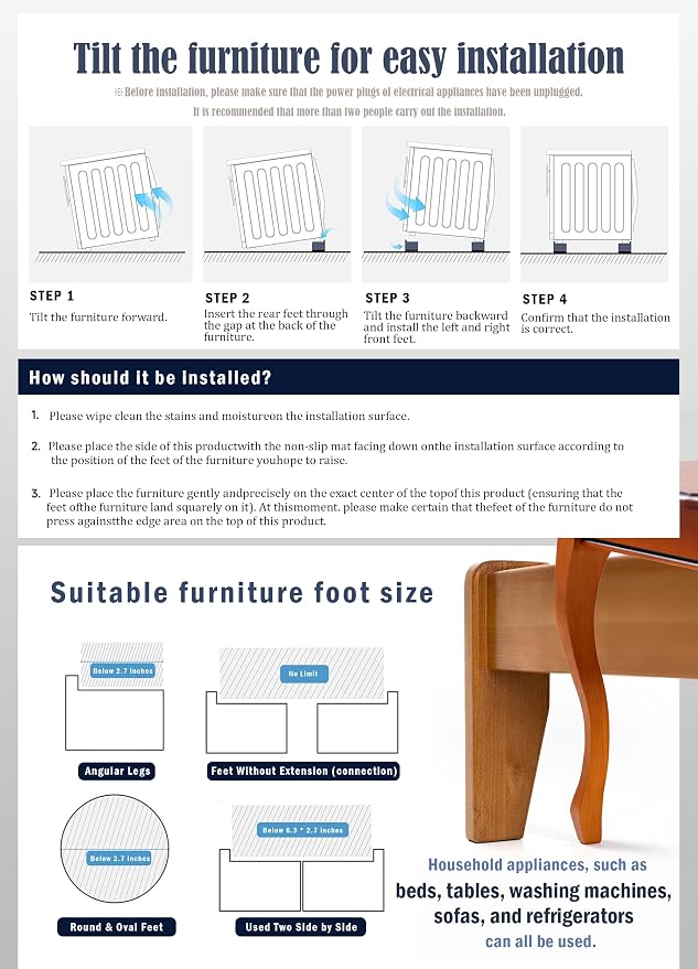 EclatBain Bed Risers Furniture Risers Heavy-Duty Rectangular Adjustable Block - Image 8