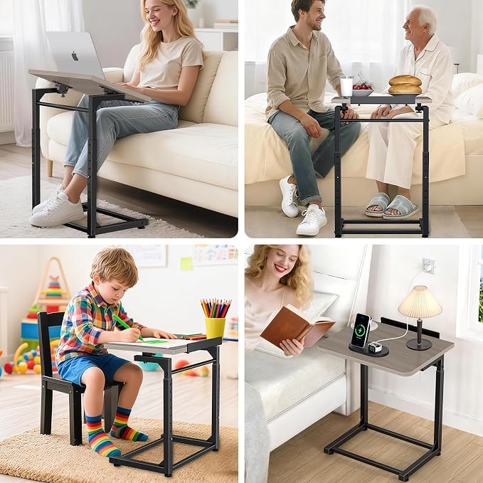Tv Tray Table Set of 2, 8-Level Adjustable Height Couch Side Table,90° Tilt - Image 6