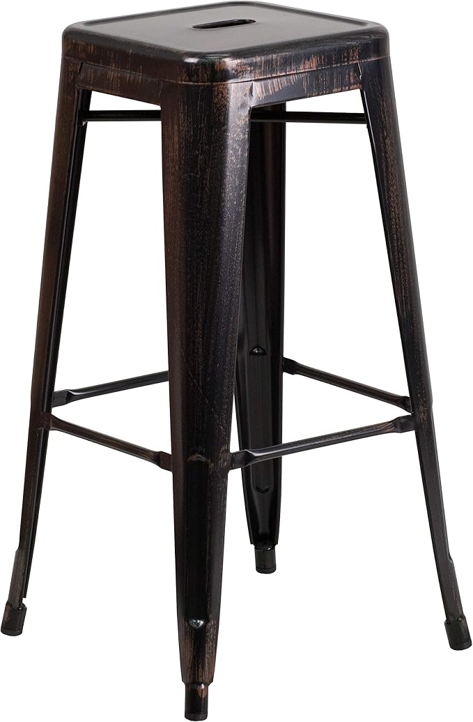 Flash Furniture Commercial Grade 30" High Backless Black-Antique Gold Metal - Image 4