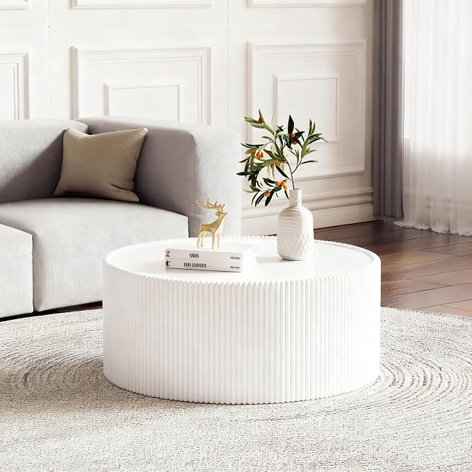 SSLine Round Drum Coffee Table Set of 2 Modern Sintered Stone Top Nesting - Image 6