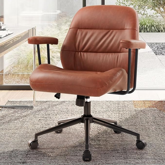 IWMH Leather Office Chair with Removable Armrests,Mid-Back Ergonomic Desk Chair - Image 9