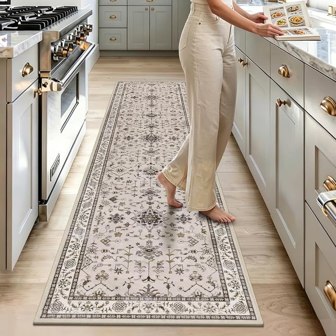 HEBE Hallway Runner Rug 2'x8', Washable Non Slip Kitchen Rug Runner | Soft Boho - Image 9