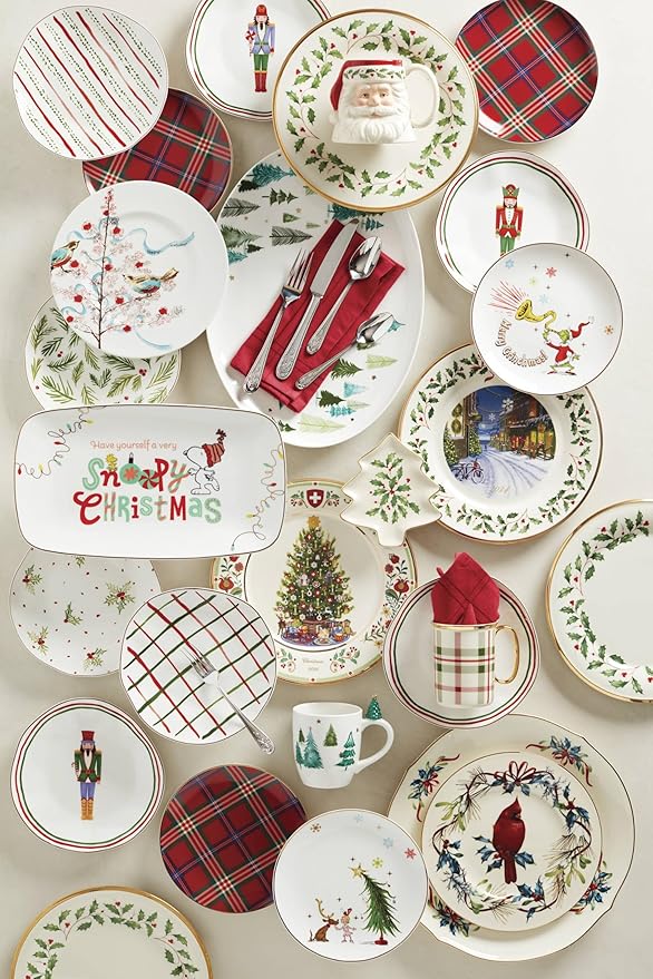 Lenox 897080 Holiday Dinnerware Dinner Plates, Set of 4, Red & Green, Christmas, Hosting