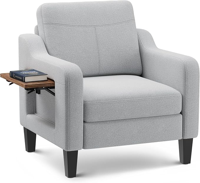 Accent Chair for Living Room Modern Linen Upholstered Armchair Side Wooden - Image 9