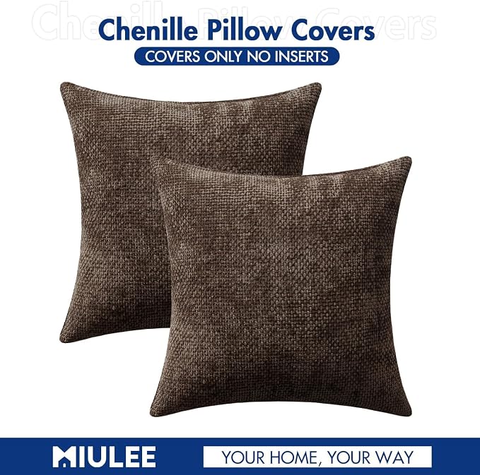 MIULEE Decorative Dark Brown Euro Sham Pillow Covers 24x24 Inch 2 Pack | Modern - Image 6