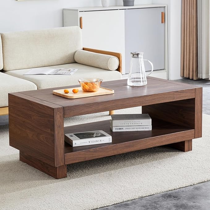 Walnut Mid-Century Coffee Table, 47.2" W×23.6" D×18" H,Rectangular MDF Storage - Image 7