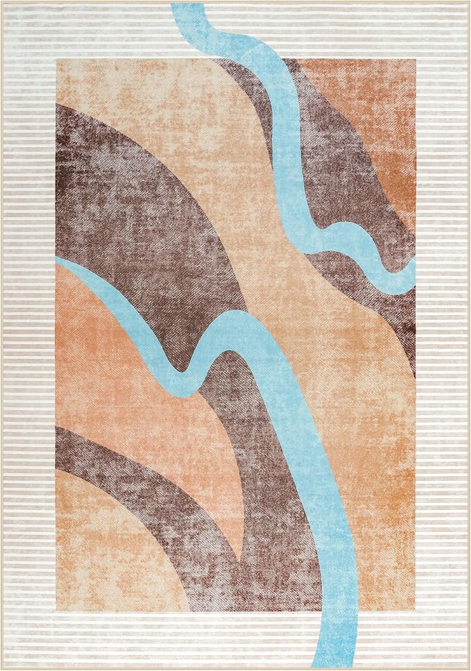 Ompaa Living Room Rug 5x8 Orange Area Rug Machine Washable Rug Non Slip Indoor - Image 7