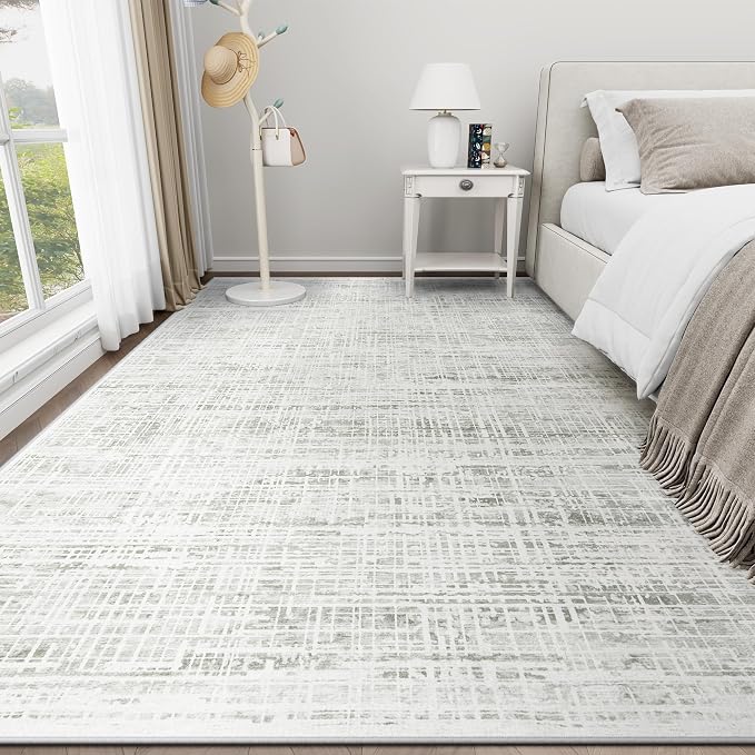 10x12 Washable Area Rug for Living Room Bedroom: Non-Slip Modern White Gray | - Image 8