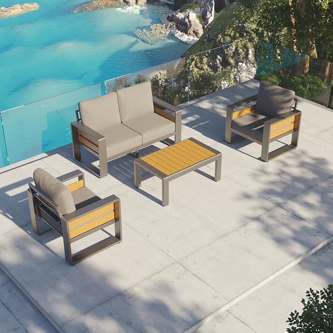 Aoxun Aluminum Outdoor Patio Furniture Set, 2 Seats Metal Sectional Patio - Image 7