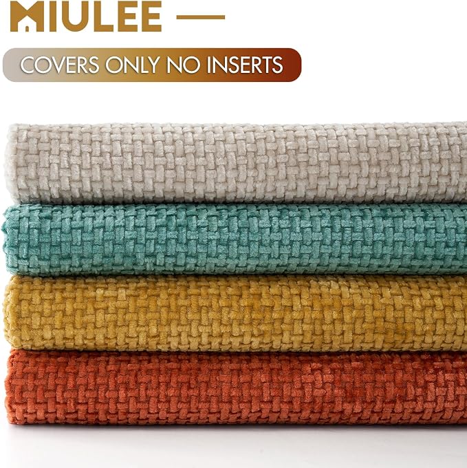 MIULEE Decorative Chenille Fall Pillow Covers Orange Teal 18x18 Pack of 4 | - Image 6