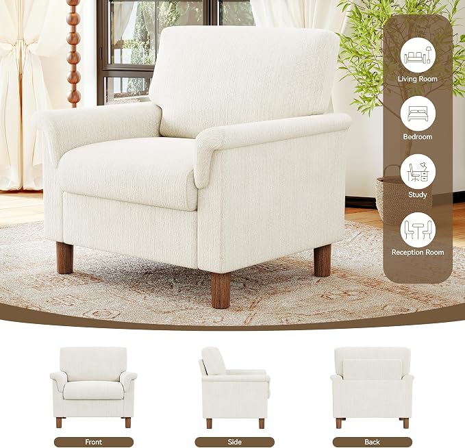 Mid Century Modern Accent Chairs Set of 2, Chenille Comfy Living Room Arm Chairs - Image 9