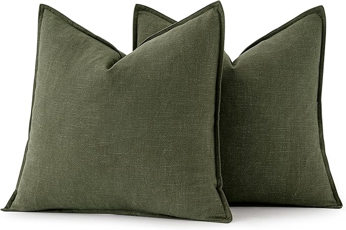 MIULEE Decorative Linen Pillow Covers 18x18 Inch Dark Olive Green | Boho - Image 4