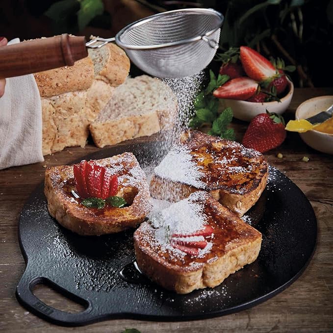 Victoria 15-Inch Cast Iron Tawa Dosa Pan, Pizza Pan with a Loop Handle, Crepe Tawa Preseasoned with Flaxseed Oil, Made in Colombia