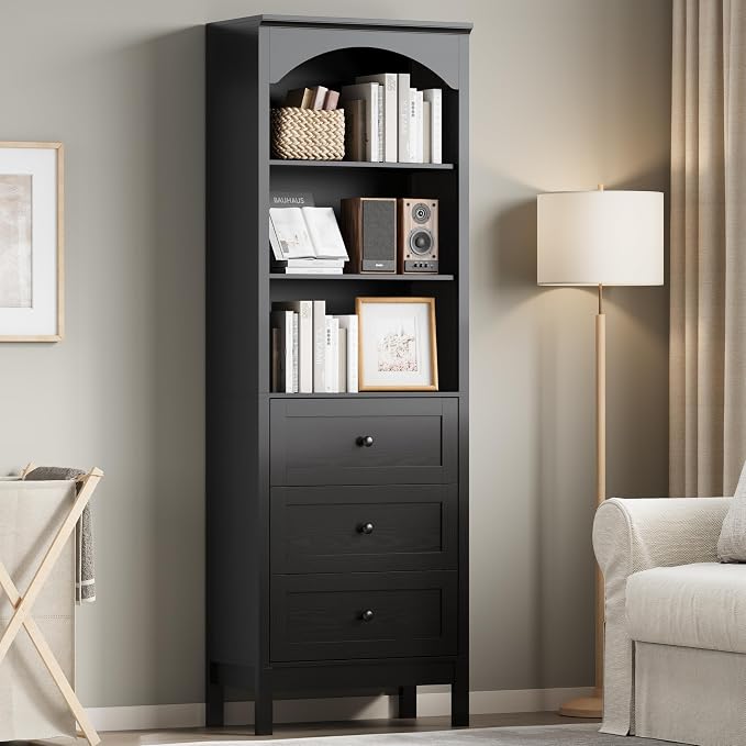 Bookshelf with Drawers, Floor Standing Display Storage Cabinet - Image 9