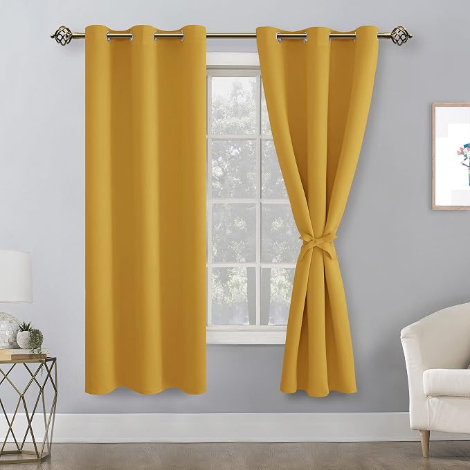 Blackout Curtains for Bedroom, Mustard Yellow 42 x 72 Inch 2 Panels | Light - Image 8