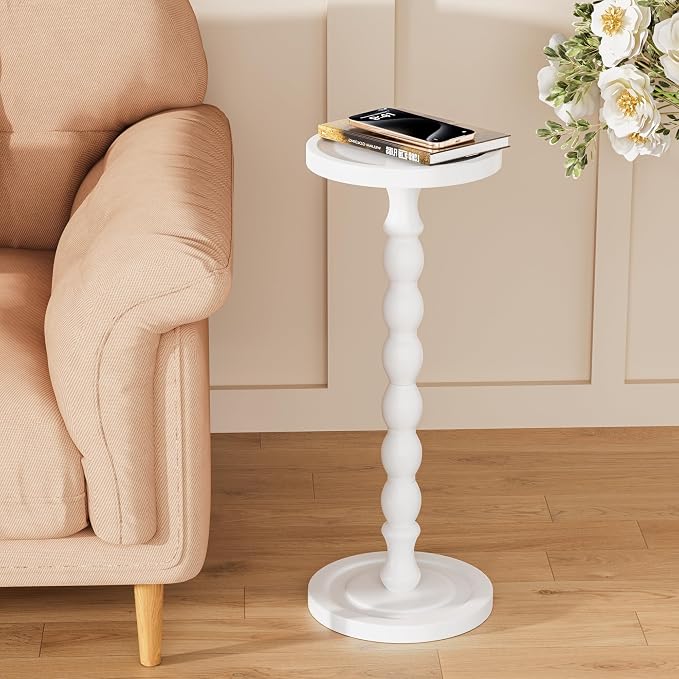 Solid Wood Drink Table, Rubber Wood Small Round Side Table - Image 7
