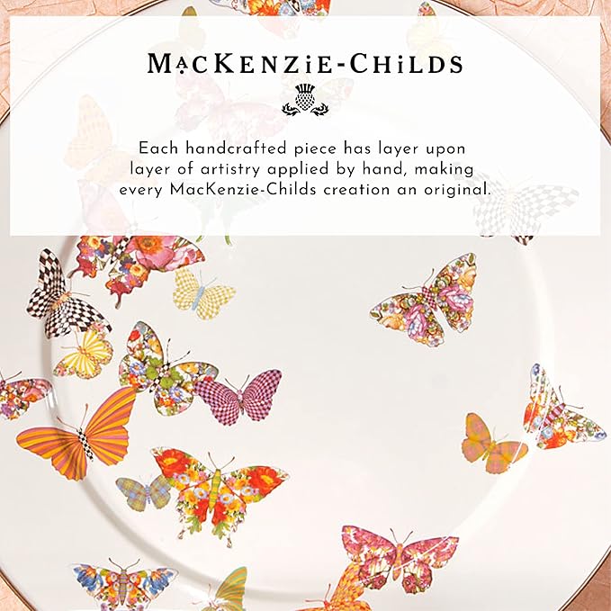 MACKENZIE-CHILDS Enamel Salad and Dessert Plate, Small Plate for a Dessert or Appetizer Dish, 8 Inches, Butterfly Garden