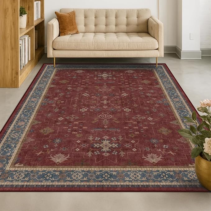 5x7 Boho Dark Red Rug for Living Room - Image 9