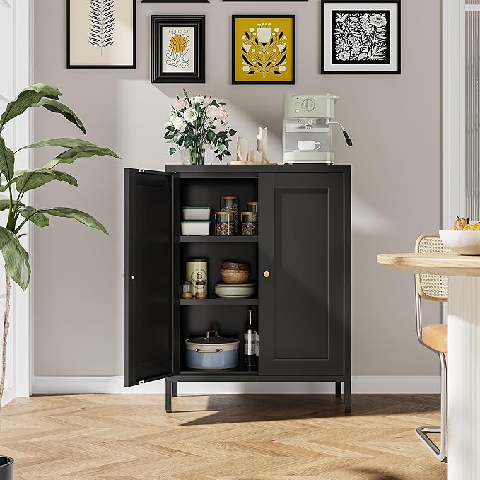 Bevivog Small Bathroom Storage Cabinet, Metal Floor Cabinets Sideboard - Image 7