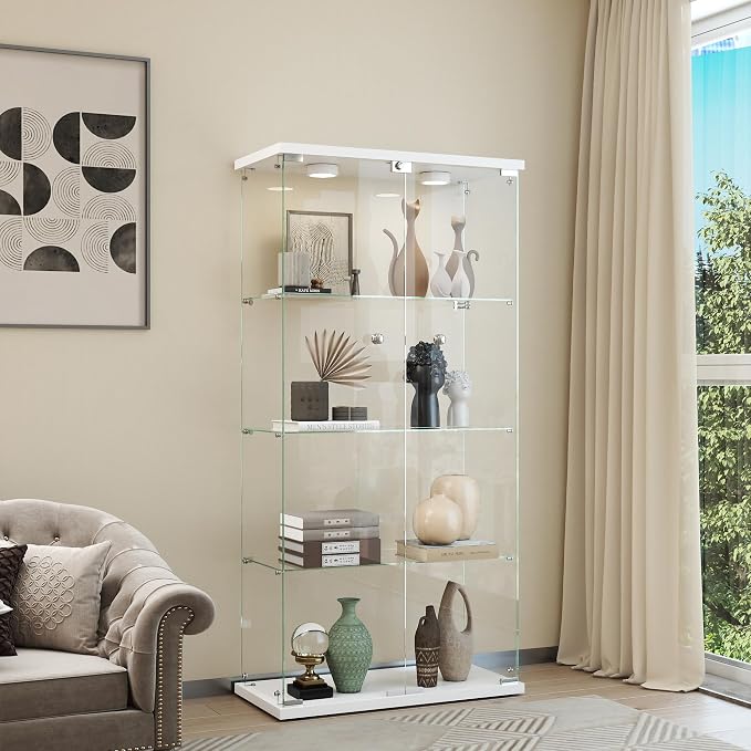Display Cabinet with Light, Glass Door and Lock, 4-Shelf Fast Installation in - Image 8