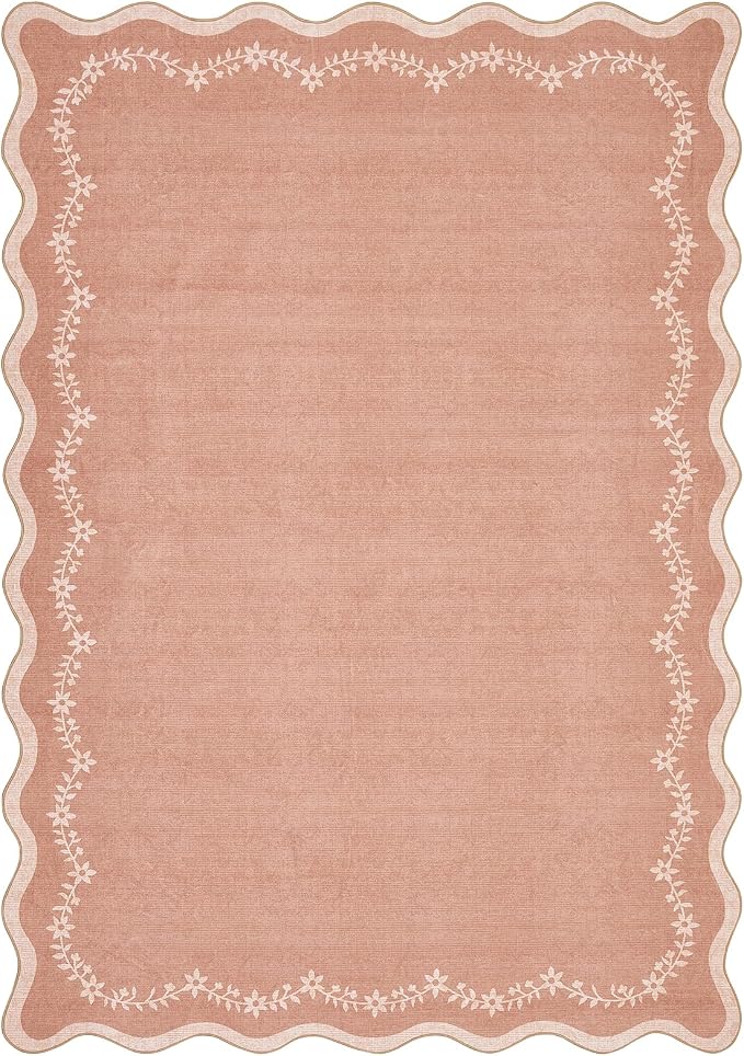 GarveeHome 5x7 Scalloped Area Rug Floral Washable Bedroom Living Room Rug | by GarveeHome