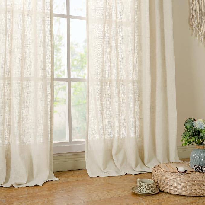 Beige Linen Curtains for Living Room 2 Panels Set, 52 x 68 Inch | 68 Inch Faux - Image 9