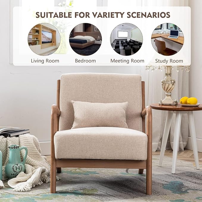 ANJ Mid Century Modern Accent Chairs Set of 2, Single Fabric Lounge Reading - Image 8