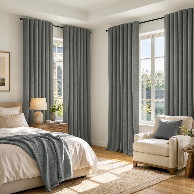 MIULEE 100% Blackout Linen Curtains 42 x 96 Inch Dark Grey 2 Panels | Thermal - Image 8