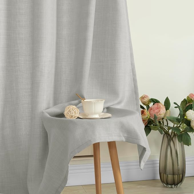 63 Inch Light Grey Semi Sheer Linen Curtains - Image 8