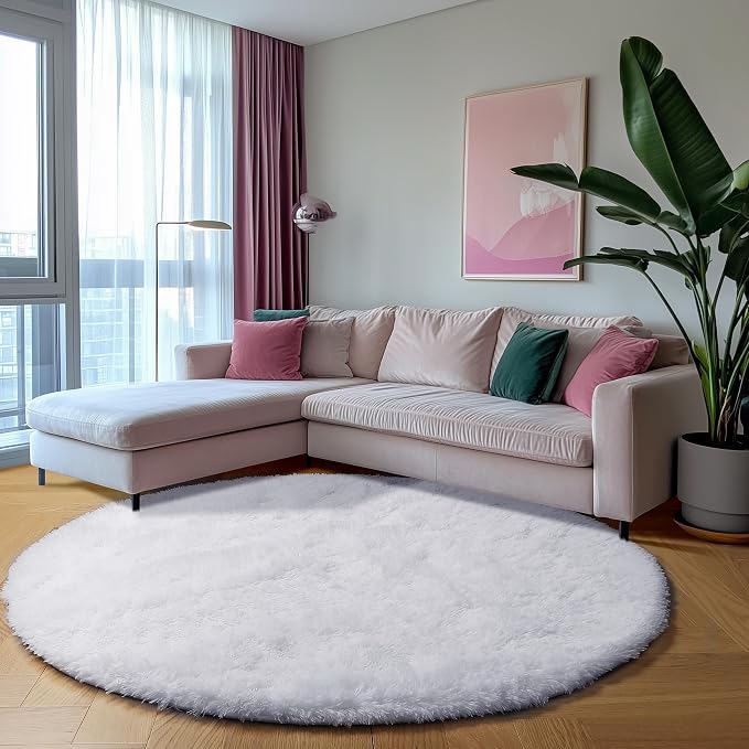White Round Area Rug 4ft, Soft Bedroom Circle Rugs Floor Mat - Image 8