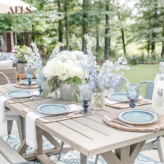 AELS Melamine Dessert Plates Set of 6, 8.5 inch Small Dinner Plates for Indoor and Outdoor Use, Dishwasher Safe, Lightweight Unbreakable, BPA Free, Light Blue