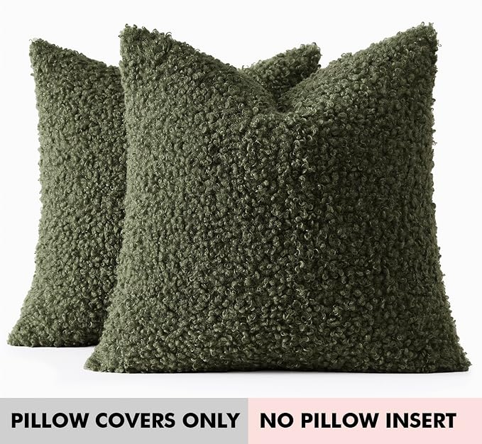 Faux Fur Throw Pillow Covers 18x18 Inch Set of 2 Boucle Neutral Decorative - Image 7
