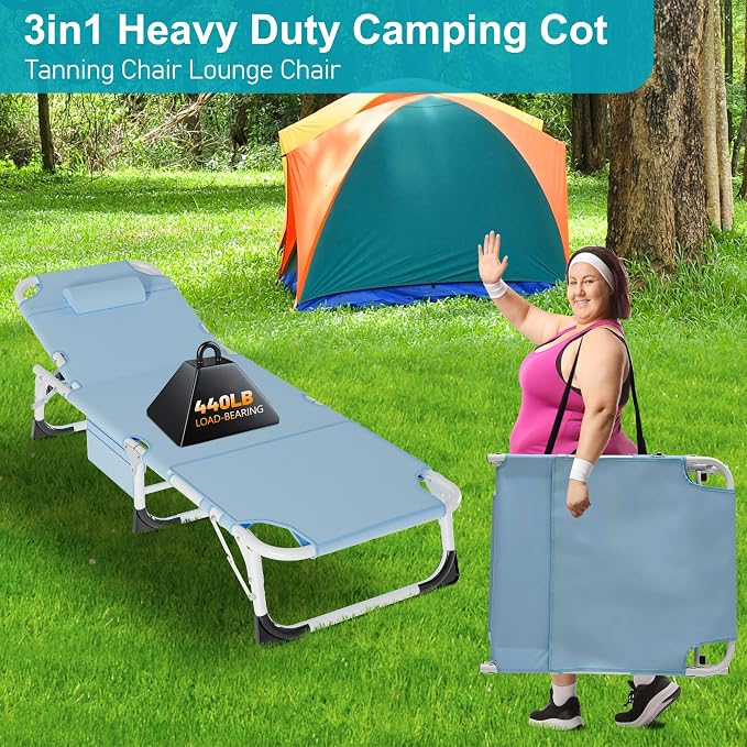 ABORON Heavy Duty Tanning Chair, Outdoor 5-Position Folding Chaise Lounge Chair - Image 6