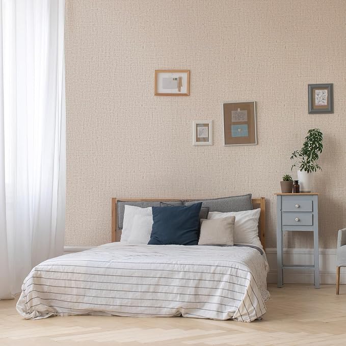 Beige Textured Contact Paper Grasscloth Wallpaper Peel and Stick Linen Self - Image 7