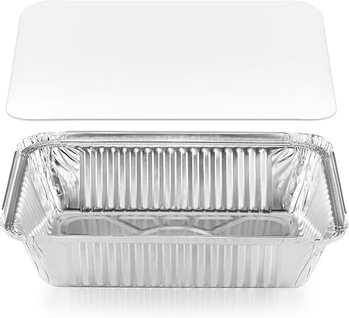 NYHI 8.4" x 5.9" Disposable Aluminum Pans with Lids Foil Containers for Cooking Baking Meal Prep Takeout Heavy Duty Food Storage Pan Trays Freezer Container with Lid