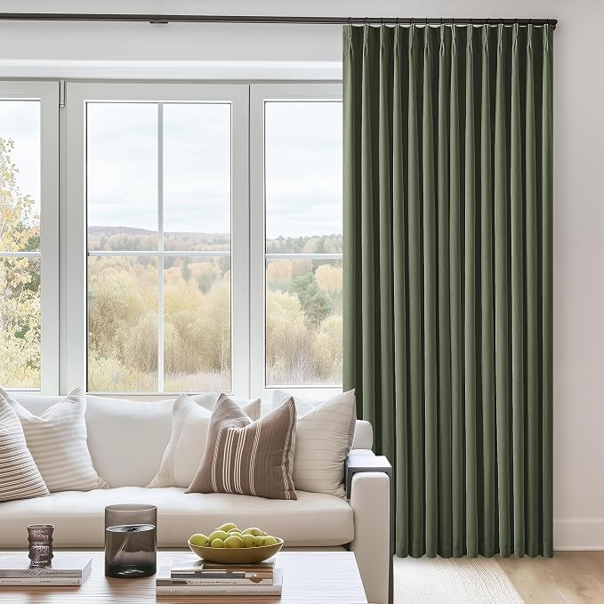 Olive Green Blackout Linen Curtains 108 Inches Long Pinch Pleated | 100% Black - Image 9
